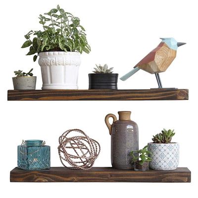Floating Shelves Wood Floating Shelves Set - New England Handcrafted Rustic Pine Kitchen Office Bedroom Wall Mounted Smooth Finish Organizers 2 Pack (1.5'' x 7.5'' x 24'' & 36) (Special Walnut, 24'')