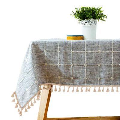 Bettery Home Cotton Linen Rectangular Tablecloth Tassel Plaid Table Cloth for Dining Kitchen Room Tabletop Decoration, 36" x 52"