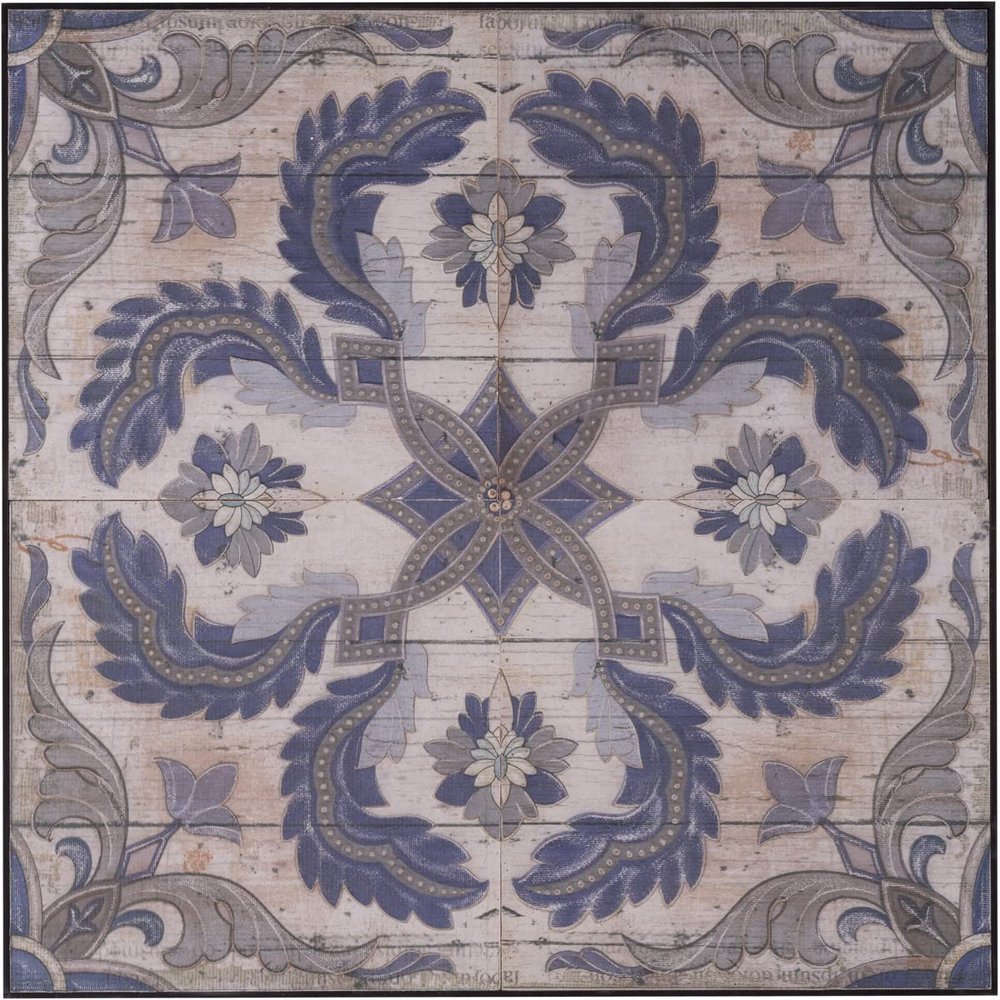 A & B Home 48 in. x 48 in. Pari Blue/Brown Blooming Hanging Framed Wall Art Tile AV43689