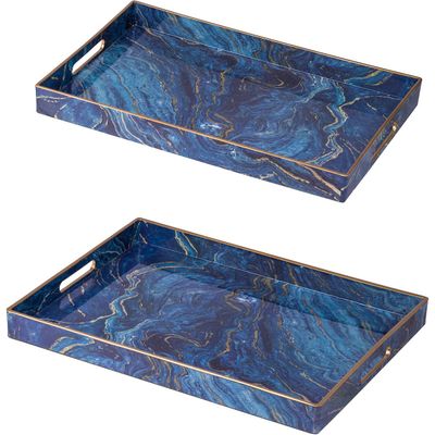 A&B Home Modern Chic Blue Rectangular Tray, Set of 2