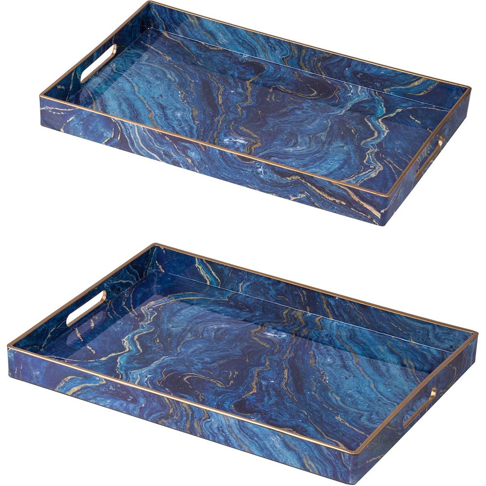 A&B Home Modern Chic Blue Rectangular Tray, Set of 2