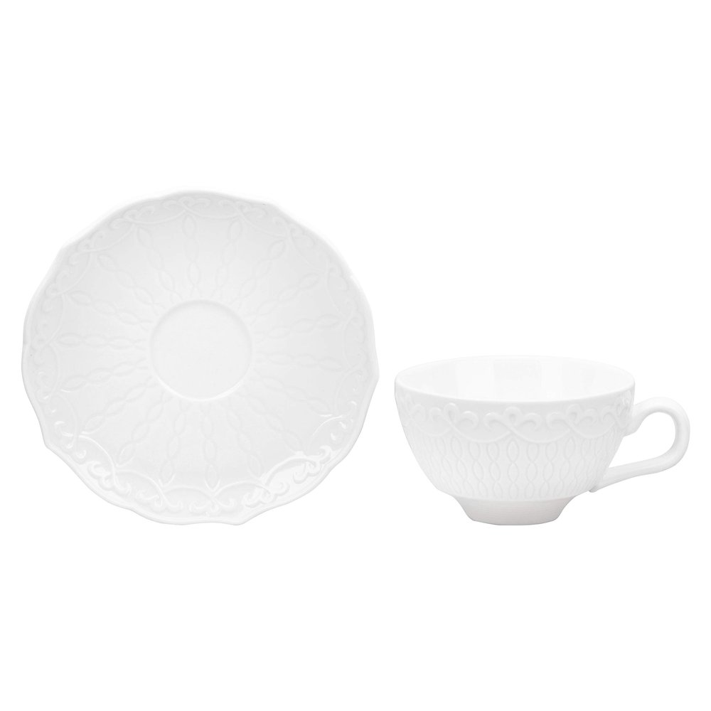 10 Strawberry Street Ever White 5 oz Cup & 6" Saucer, Set of 6
