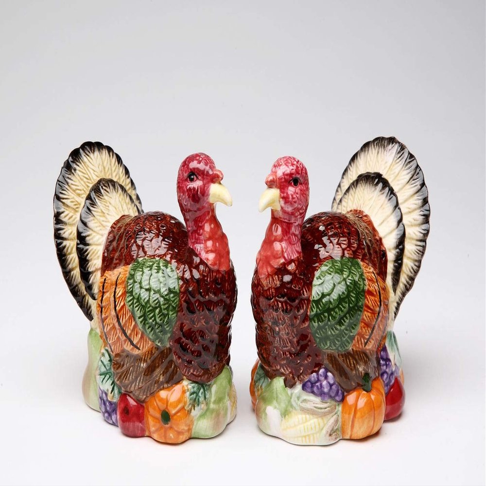 56540DB Fine Ceramic Harvest Thanksgiving Turkey Salt and Pepper Shakers Set, 3-3/4" H
