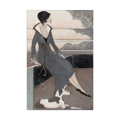 Trademark Fine Art WAG00955-C1624GG Art Deco Lady with Dog by Megan Meagher, 16x24-Inch, Multicolor