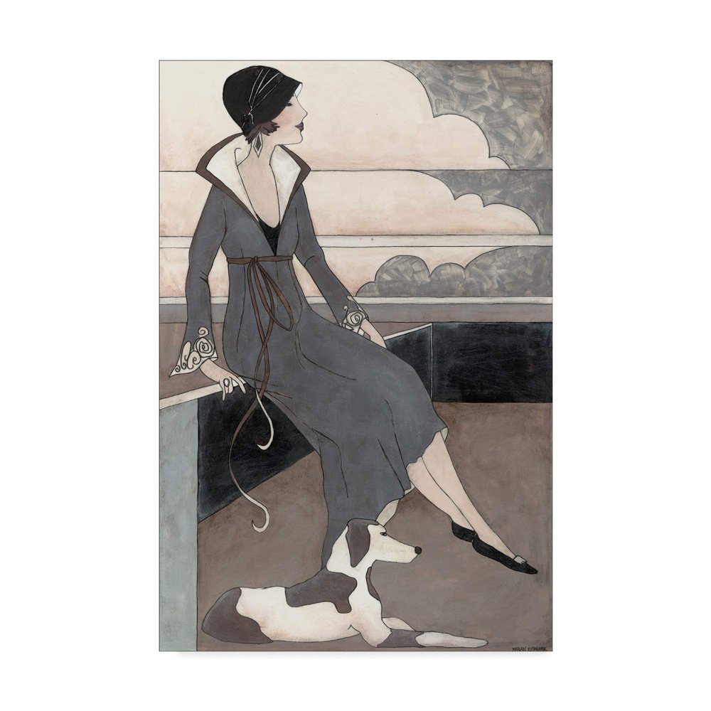 Trademark Fine Art WAG00955-C1624GG Art Deco Lady with Dog by Megan Meagher, 16x24-Inch, Multicolor