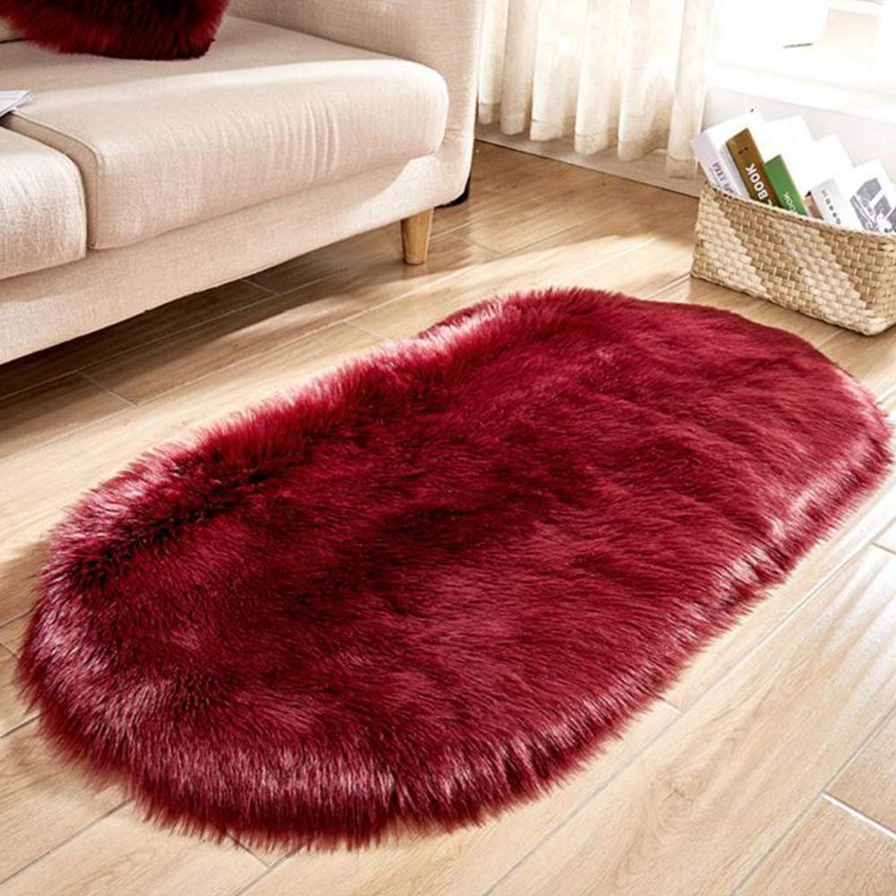 40x71in Wine Red Faux Fur Rugs Shaggy Area Rug Sheepskin Home Decor Bedroom Throw Rug Modern Nursey Decor