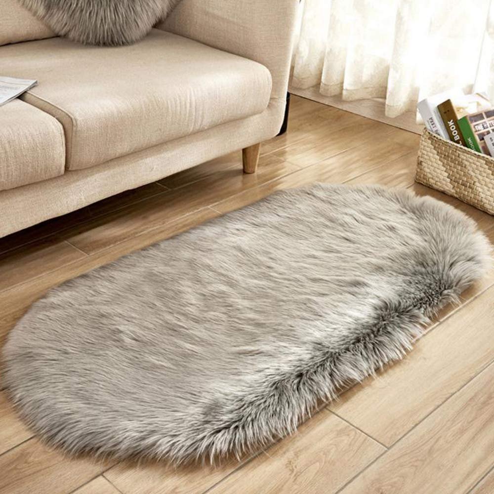 32x59in Light Grey Faux Fur Area Rug -Shaggy Sheepskin Fluffy Throw Carpet Art Rugs Bedroom Living Room Decor