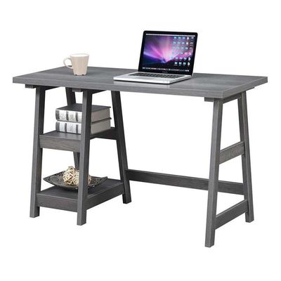 Convenience Concepts Designs2Go Trestle Desk 47" - Modern Desk or Vanity with Shelves, for Office, Dorm, Living Room, Charcoal Gray