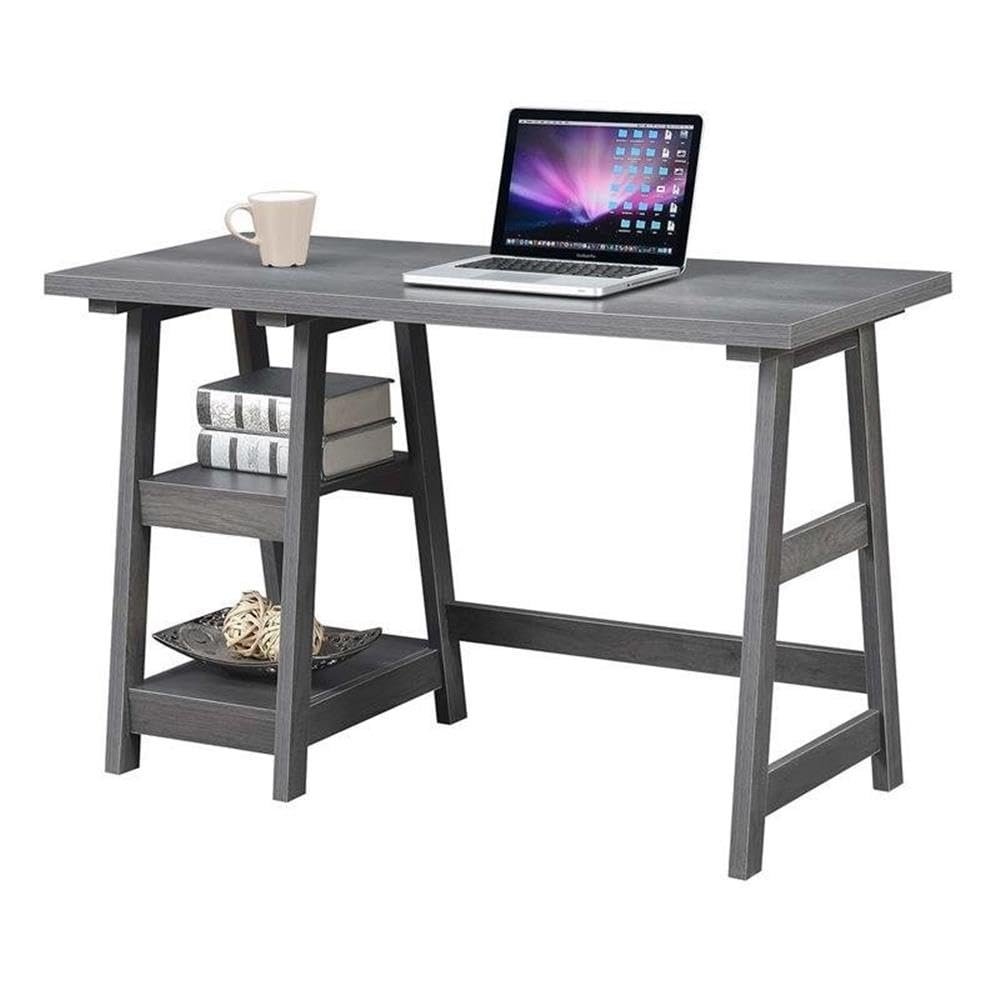 Convenience Concepts Designs2Go Trestle Desk 47" - Modern Desk or Vanity with Shelves, for Office, Dorm, Living Room, Charcoal Gray