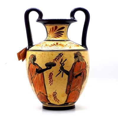 Amphora Vase Greek Ceramic Pottery Painting Goddess Hera & God Zeus