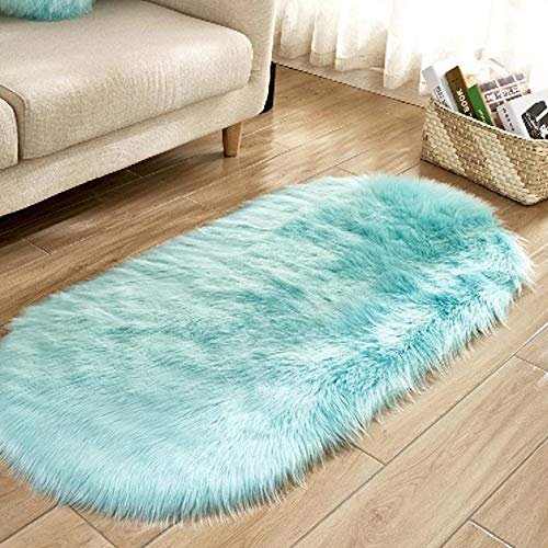 27x59in Light Blue Shaggy Sheepskin Premium Faux Fur Nursery Area Round Rugs Sheepskin Modern Contemporary Accents Decor
