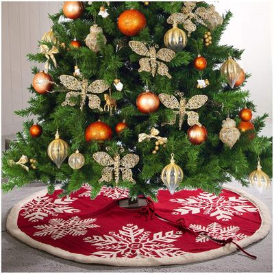 Glitzhome 48" Knitted Red Christmas Tree Skirt with Snowflake Pattern for Xmas Winter Holiday Party Decoration(White Snowflake)