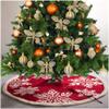 Glitzhome 48" Knitted Red Christmas Tree Skirt with Snowflake Pattern for Xmas Winter Holiday Party Decoration(White Snowflake) view 1