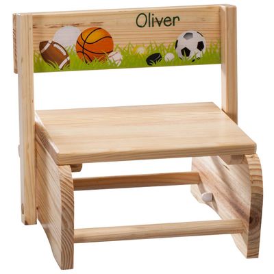 Custom 2-in-1 Children's Step Stool and Chair, Customized with Kids Name, Sports Design