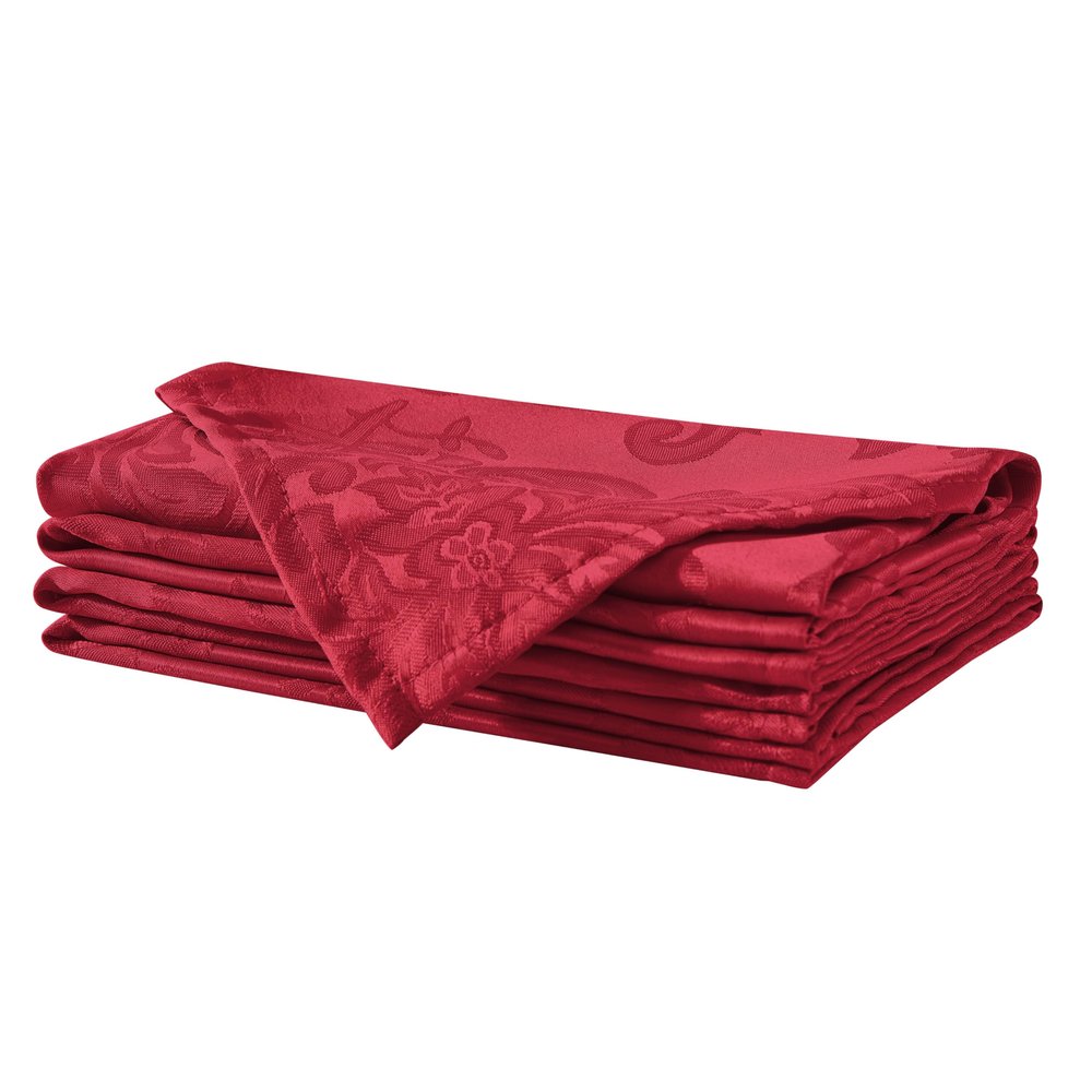 Newbridge Barcelona Damask Fabric Valentines Day Red Napkins, Set of 4, Soil Resistant Cloth Napkins for Dining, Parties and Holidays