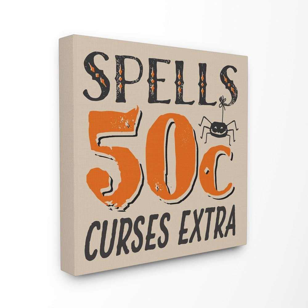 The Stupell Home Dcor Collection Spells for Sale Curses Extra Black and Orange Spider Typography