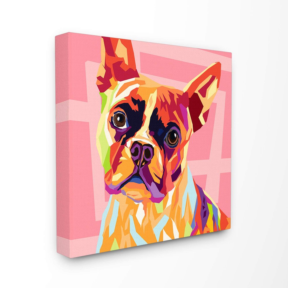 The Stupell Home Dcor Collection Vibrant Abstract Posterized Rainbow Dog with Pink Pattern Background Stretched Canvas Wall Art, Multi-Color