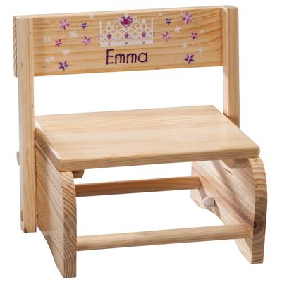 Custom 2-in-1 Children's Step Stool and Chair, Customized with Kids Name, Princess Design