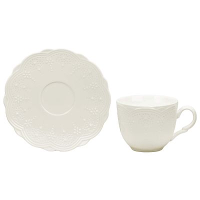 10 Strawberry Street Valentina White 7 oz Cup & 6" Saucer, Set of 6