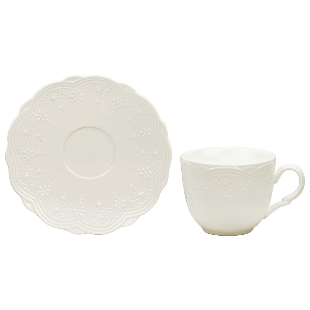 10 Strawberry Street Valentina White 7 oz Cup & 6" Saucer, Set of 6