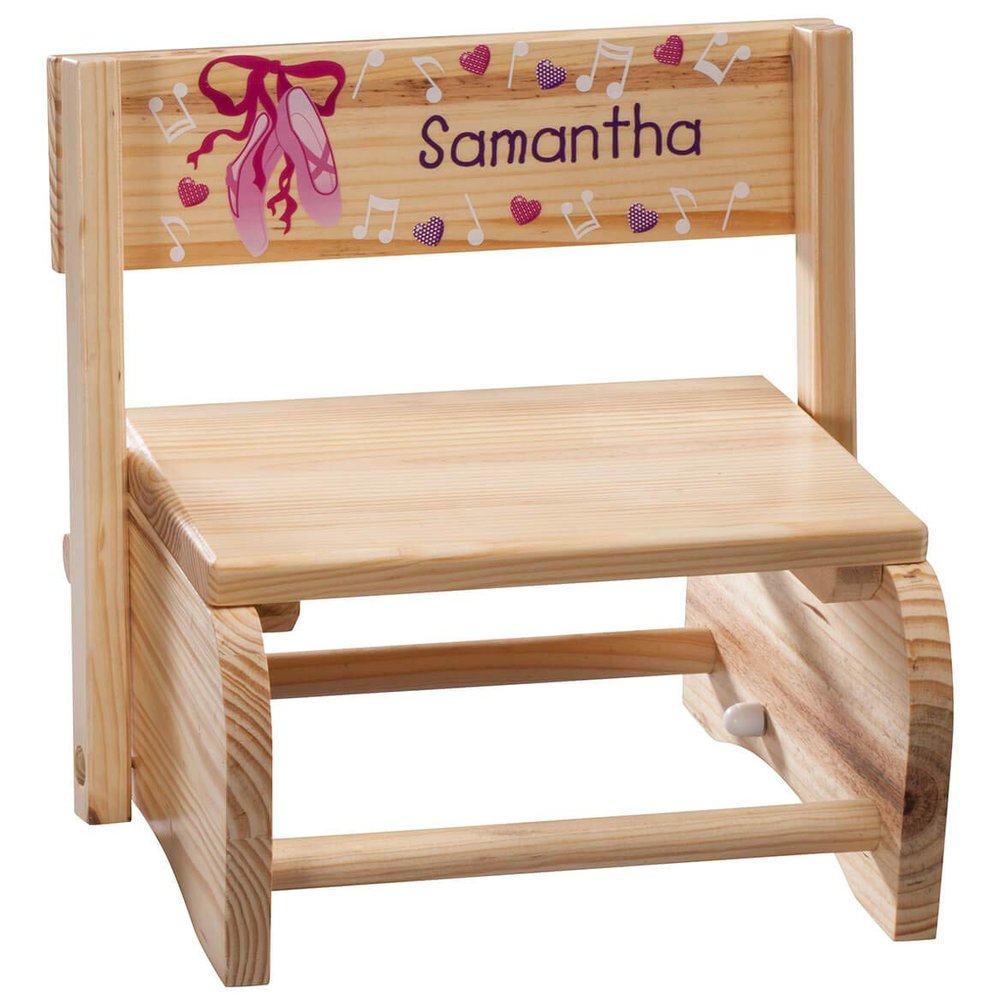 Custom 2-in-1 Children's Step Stool and Chair, Customized with Kids Name, Ballerina Design