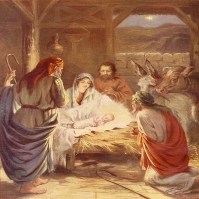 Posterazzi The Life of Jesus c.1930 The Baby in the Manger Cradle Poster Print by by W.J. Gibbs, (18 x 24)