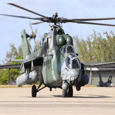 Posterazzi Brazilian Mil Mi-35 combat helicopter taxiing at Natal Air Force Base Brazil Poster Print, (34 x 22)