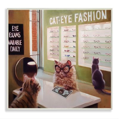 The Stupell Home Dcor Collection Persian Cat Eye Glasses Exam Funny Painting Wall Plaque Art, Multi-Color
