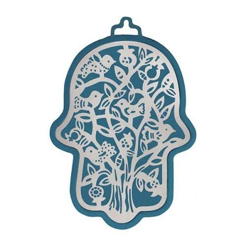 Anodized Aluminum Hamsa with Tree Cutout - Blue