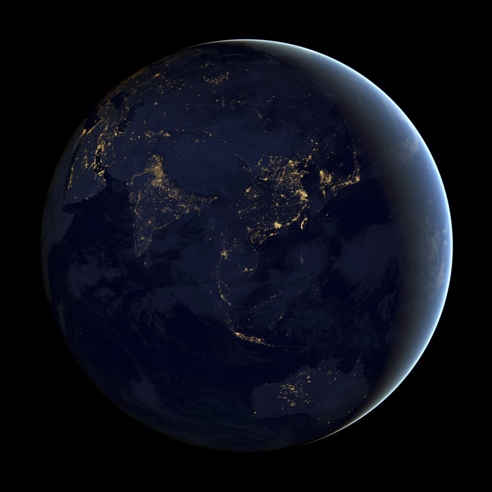 Posterazzi Full Earth at night showing city lights of Asia and Australia Poster Print, (28 x 28)