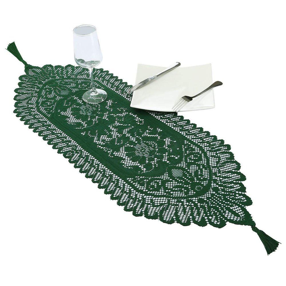 rockcloud Green Lace Table Cloth Runner for Christmas Party Table Decor
