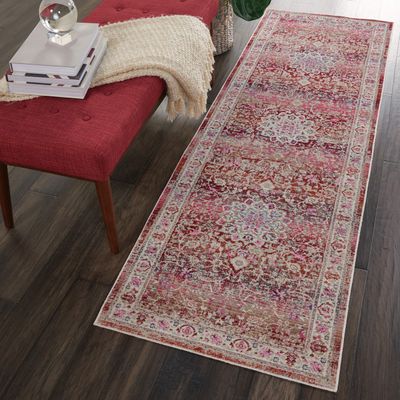 Nourison Home Vintage Kashan Vintage Red 2'4" x 8' Area Rug, Easy Cleaning, Non Shedding, Bed Room, Living Room, Dining Room, Kitchen (2x8)