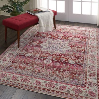 Nourison Home Vintage Kashan Vintage Red 2' x 6' Area Rug, Easy Cleaning, Non Shedding, Bed Room, Living Room, Dining Room, Kitchen (2x6)
