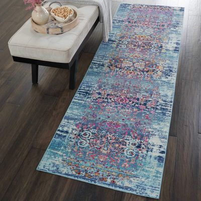 Nourison Home Vintage Kashan Vintage Blue 2'4" x 8' Area Rug, Easy Cleaning, Non Shedding, Bed Room, Living Room, Dining Room, Kitchen (2x8)