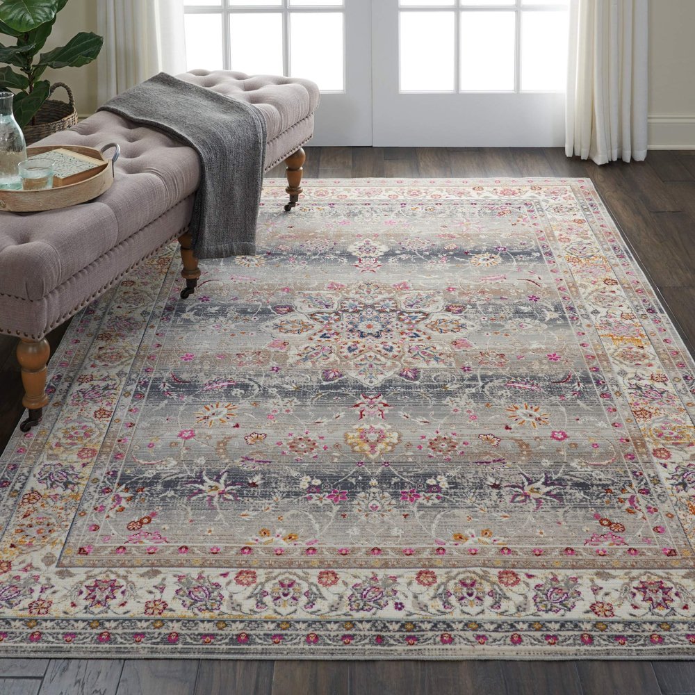 Nourison Home Vintage Kashan Vintage Grey 4' x 6' Area Rug, Easy Cleaning, Non Shedding, Bed Room, Living Room, Dining Room, Kitchen (4x6)