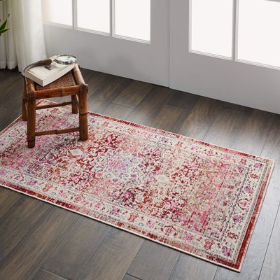 Nourison Home Vintage Kashan Vintage Red 2' x 4' Area Rug, Easy Cleaning, Non Shedding, Bed Room, Living Room, Dining Room, Kitchen (2x4)