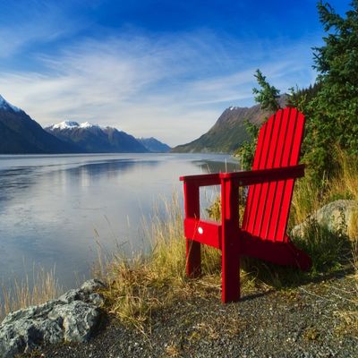 Posterazzi Red Adirondack Chair Turnagain Arm Southcentral Alaska Poster Print, (17 x 11)