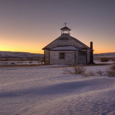 Posterazzi Drumheller Alberta Canada Exterior Of Small Chapel In Winter Sunset Poster Print, (22 x 34)