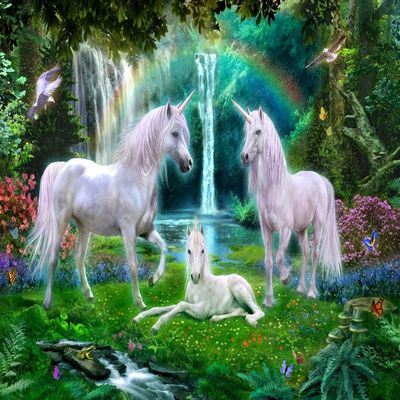 Posterazzi Rainbow Unicorn Family Poster Print by Jan Patrick, (18 x 9)