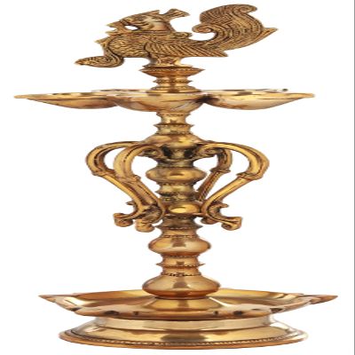 Exotic India Auspicious Ritual Lamp - Brass Statue - Color Polish Brass Color