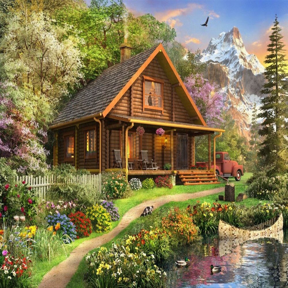 Posterazzi A log Cabin somewhere in North America. Poster Print by Dominic Davidson, (18 x 9)