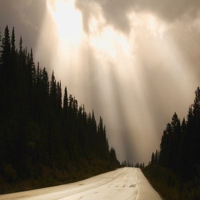 Posterazzi Sun Breaking Through Clouds Jasper National Park Alberta Poster Print, (34 x 22)
