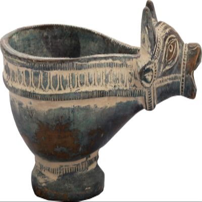 Exotic India Nandi Oil Lamp (Diya) - Brass Statue - Color Antique Color