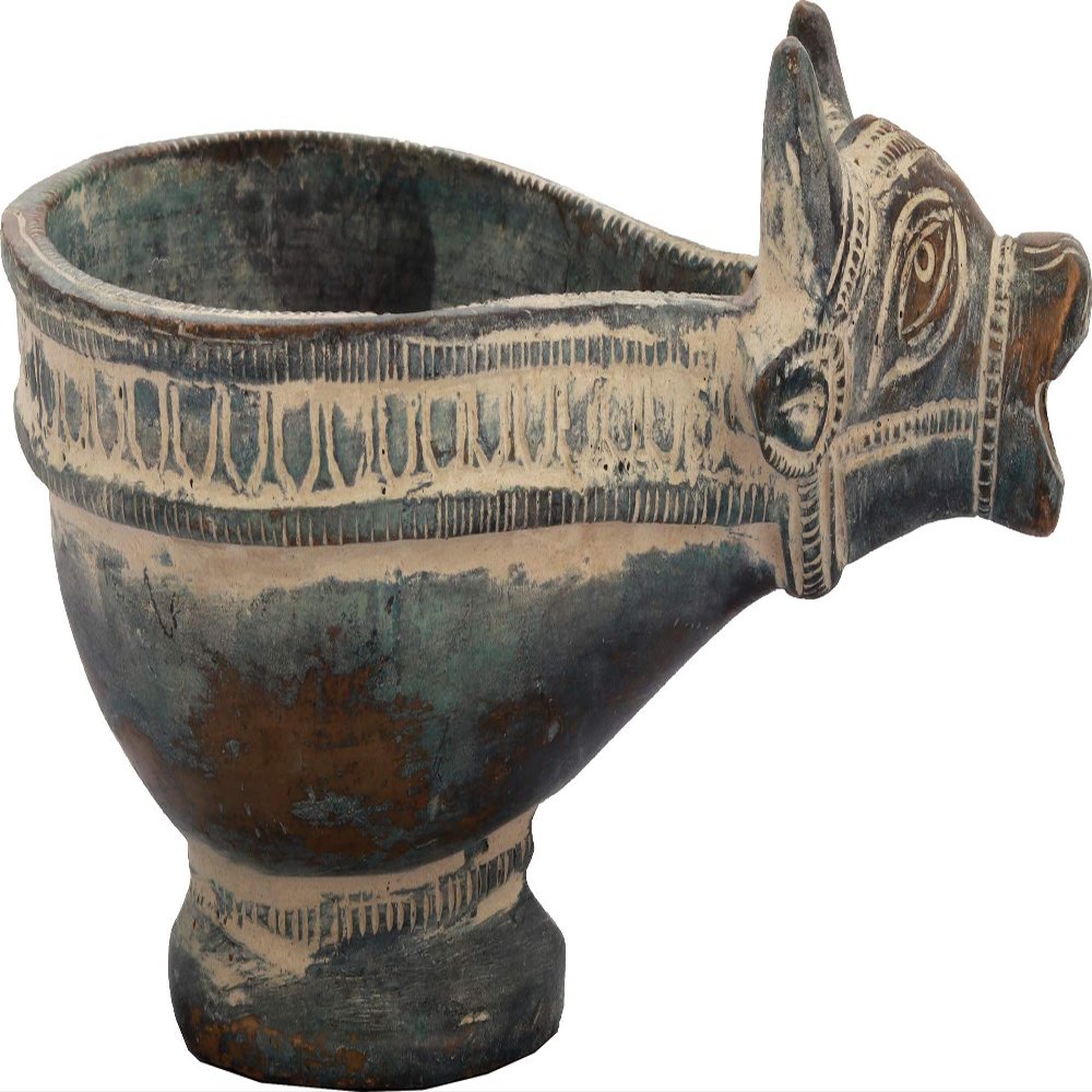 Exotic India Nandi Oil Lamp (Diya) - Brass Statue - Color Antique Color