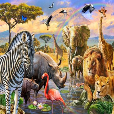 Posterazzi Savanna Watering Hole Poster Print by Adrian Chesterman, (12 x 6)