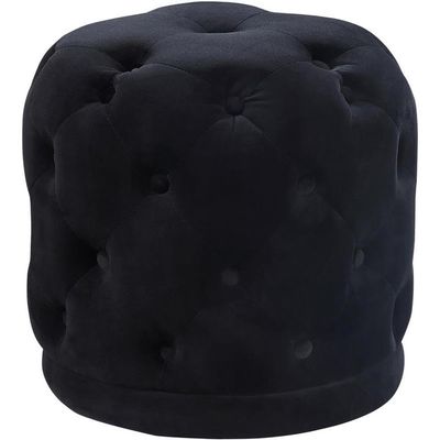 Meridian Furniture Harper Collection Modern | Contemporary Velvet Upholstered Ottoman / Stool with Deep Button Tufting, Solid Wood Frame, Black, 18" W x 18" D x 17" H