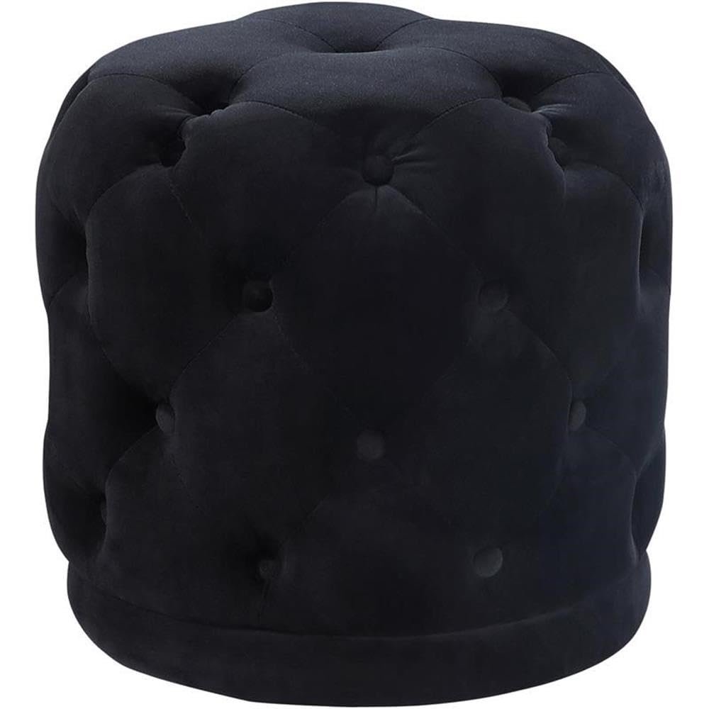 Meridian Furniture Harper Collection Modern | Contemporary Velvet Upholstered Ottoman / Stool with Deep Button Tufting, Solid Wood Frame, Black, 18" W x 18" D x 17" H