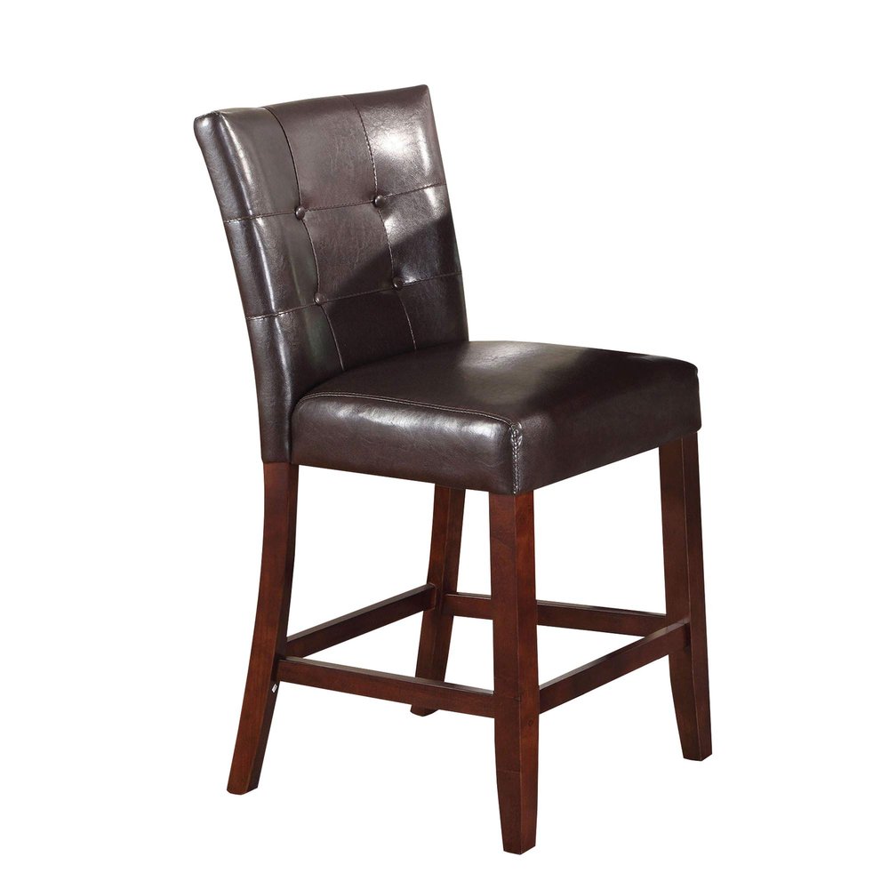 Benjara Benzara Leather Counter Height Chair, Set of Two, Brown,