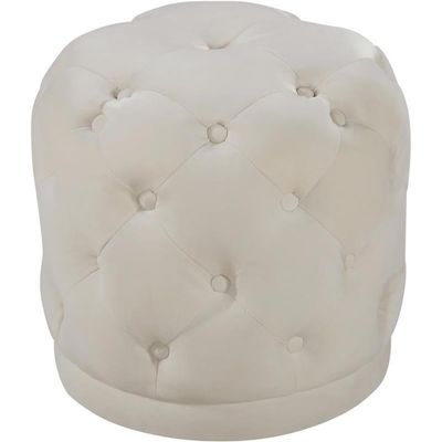 Meridian Furniture Harper Collection Modern | Contemporary Velvet Upholstered Ottoman / Stool with Deep Button Tufting, Solid Wood Frame, Cream, 18" W x 18" D x 17" H