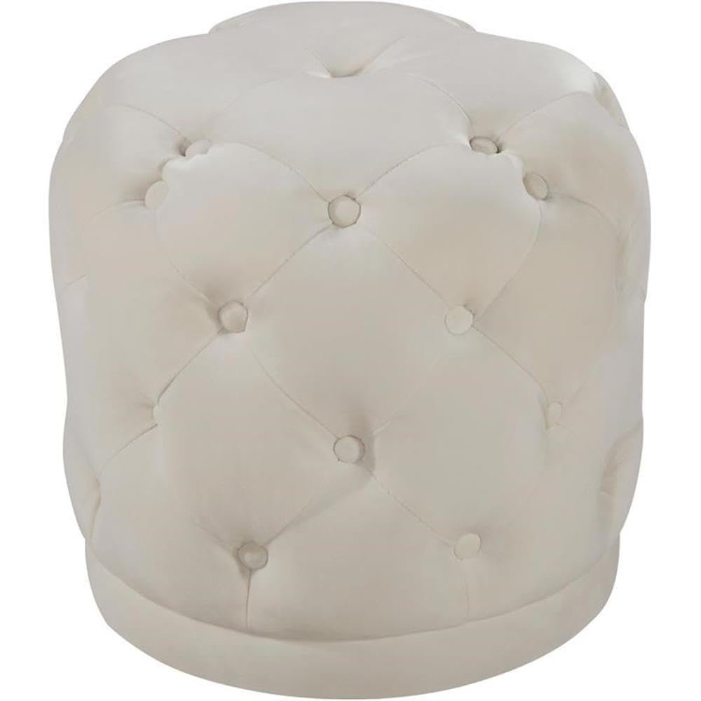 Meridian Furniture Harper Collection Modern | Contemporary Velvet Upholstered Ottoman / Stool with Deep Button Tufting, Solid Wood Frame, Cream, 18" W x 18" D x 17" H